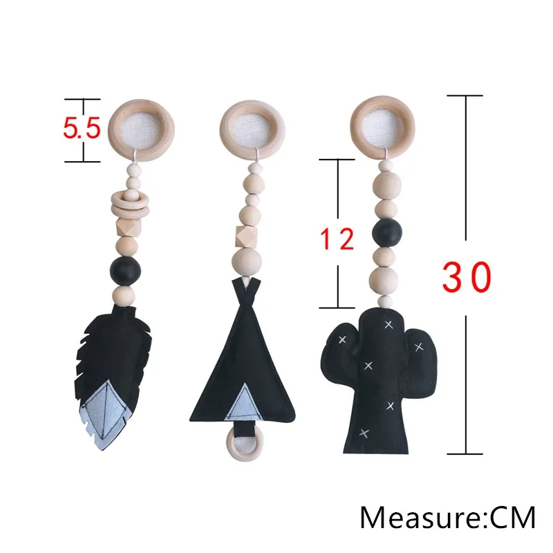 

3Pcs/Set Wooden Rattle Teethers Toys Play Gym Mobile Newborn Sensory Structure Baby Nursing Gifts Handmade Stroller Accessories
