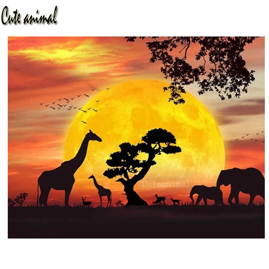 Алмазная живопись сделай сам полноразмерная мозаика африканский слон жираф