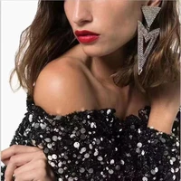 new fashion european and american womens shiny rhinestone triangle pendant earrings crystal jewelry boutique exaggerated earrin