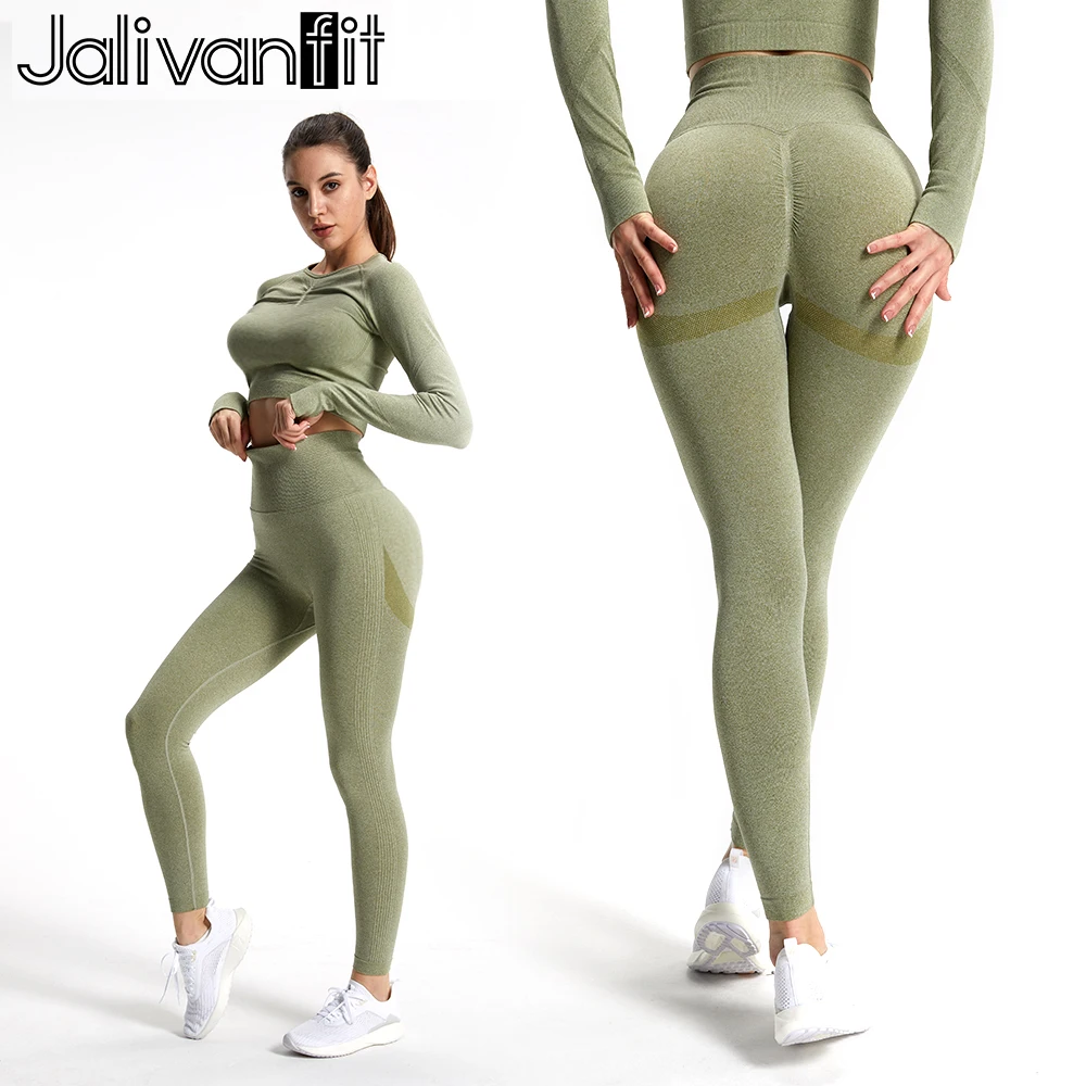 

2Pc Yoga Set High Waist Push Hip Leggings Sportswear Fitness Clothes Long Sleeve Crop Top Women Clothing Gym Leggings Sport Suit