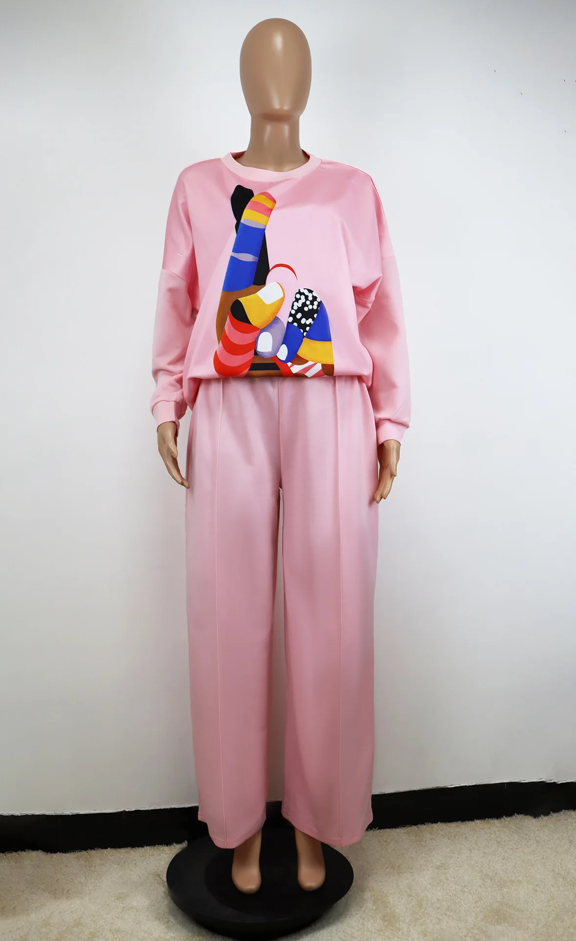 

Digital Print Tracksuit Women Two Piece Set Spring Clothes Pullover Top Wide Leg Pants Suits Casual Loose Lounge Wear Outfits