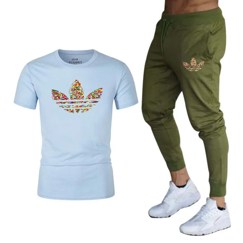 Спортивный костюм Мужская футболка+ брюки спортивные костюмы Спортивная одежда для тренажерного зала мужские осенние костюмы для фитнеса комплект для бега спортивный костюм - Цвет: Photo Color