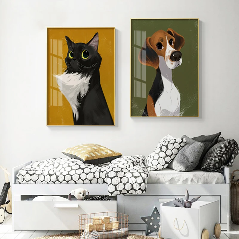 

Nordic Cute Animal Posters And Prints Dog Cat Painting Canvas Wall Art Picture Modern Home Decoration For Living Kids Room Decor