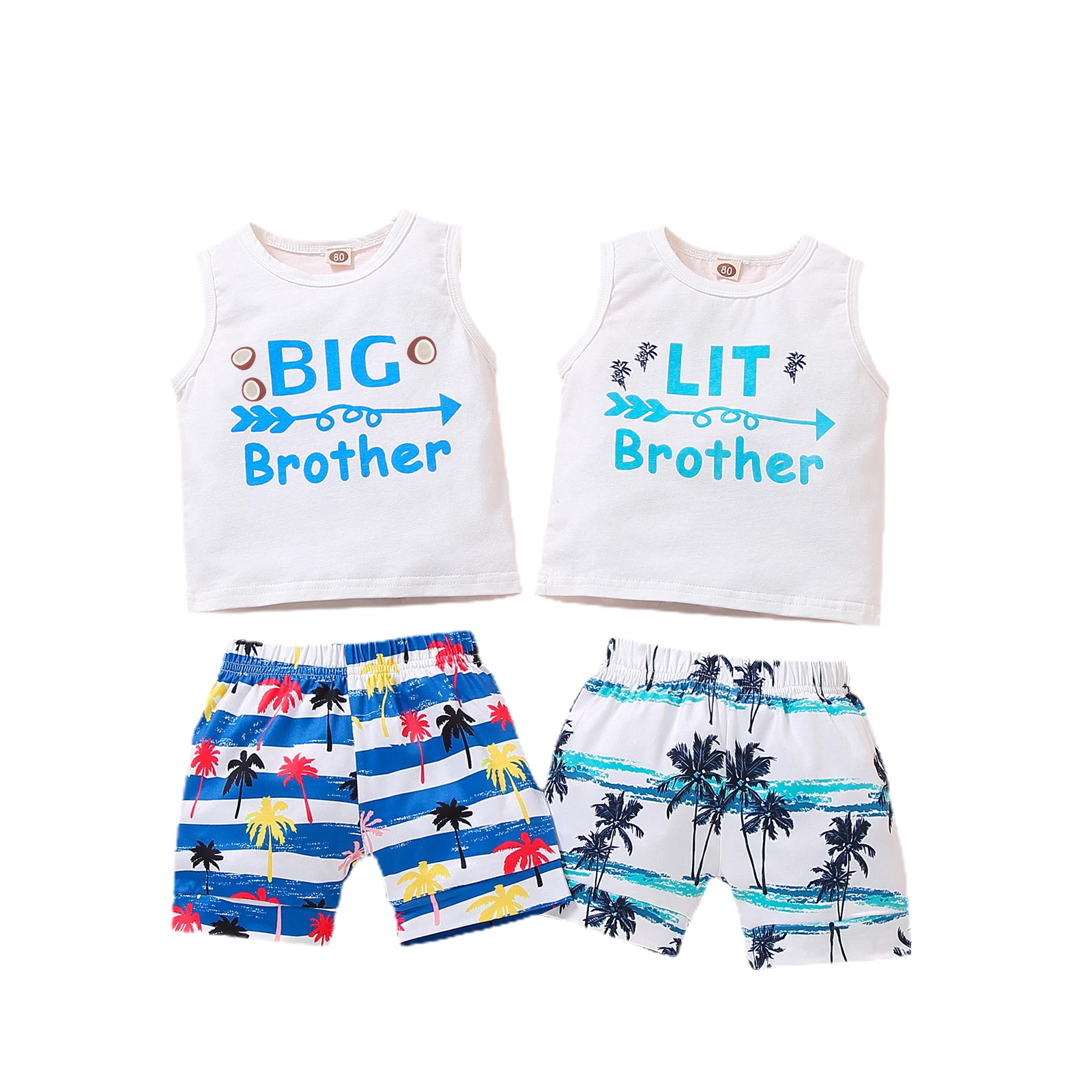 

Жилет и шорты для маленьких братьев, свободная повседневная Летняя одежда с принтом в горизонтальную полоску