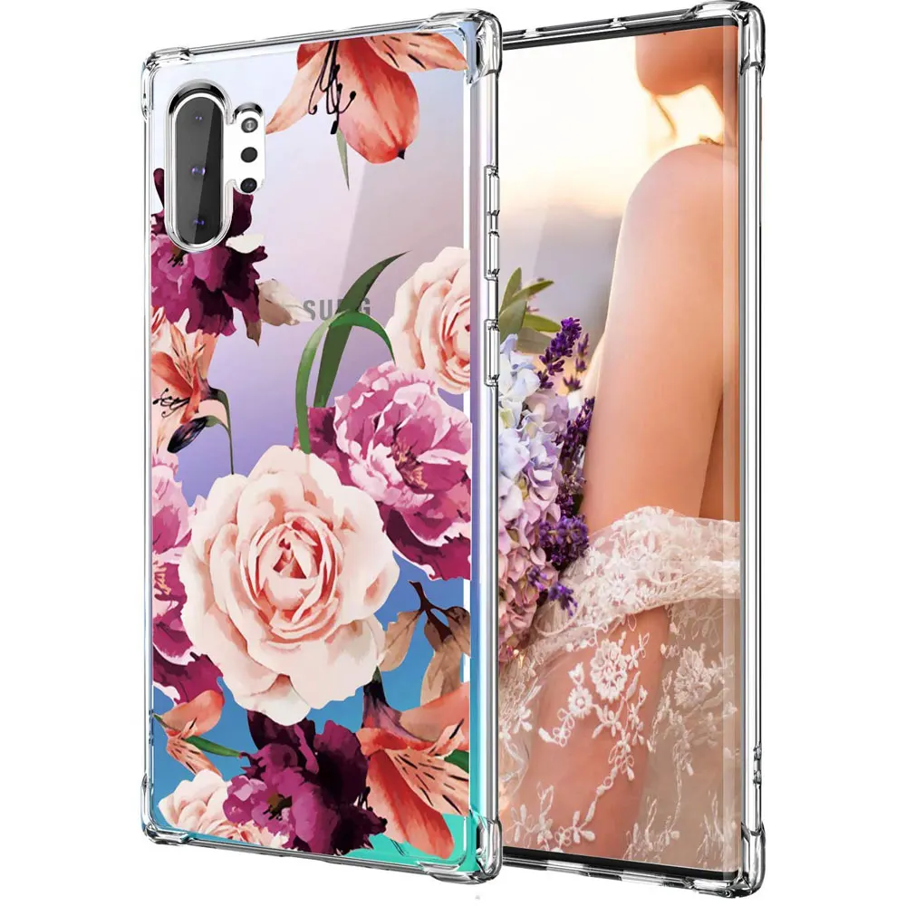 Противоударный ТПУ Прозрачный цветочный женский чехол для Samsung Galaxy Note 10 9 8 S8 S9 plus