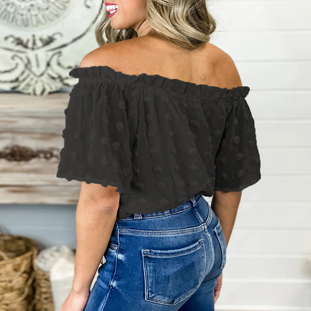 

TSACTE Summer Women's Off-Shoulder Top, Short-Sleeved Chiffon Shirt, New Trumpet Short-Sleeved Chiffon Shirt,Sexy All-Match Top