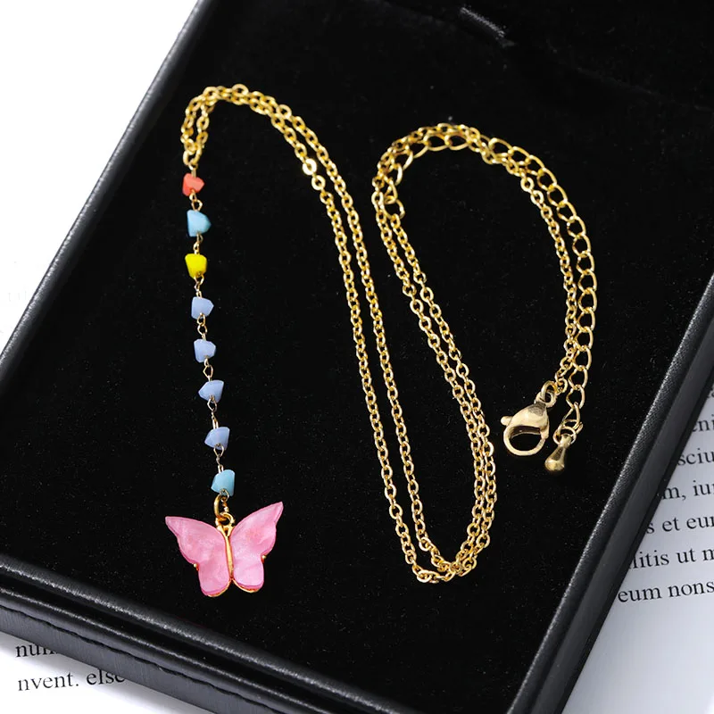 

Fashion Butterfly Necklaces Pendants For Women Dainty Jewelry Stainless Steel Long Chain Couple Necklace Best Friend Gifts