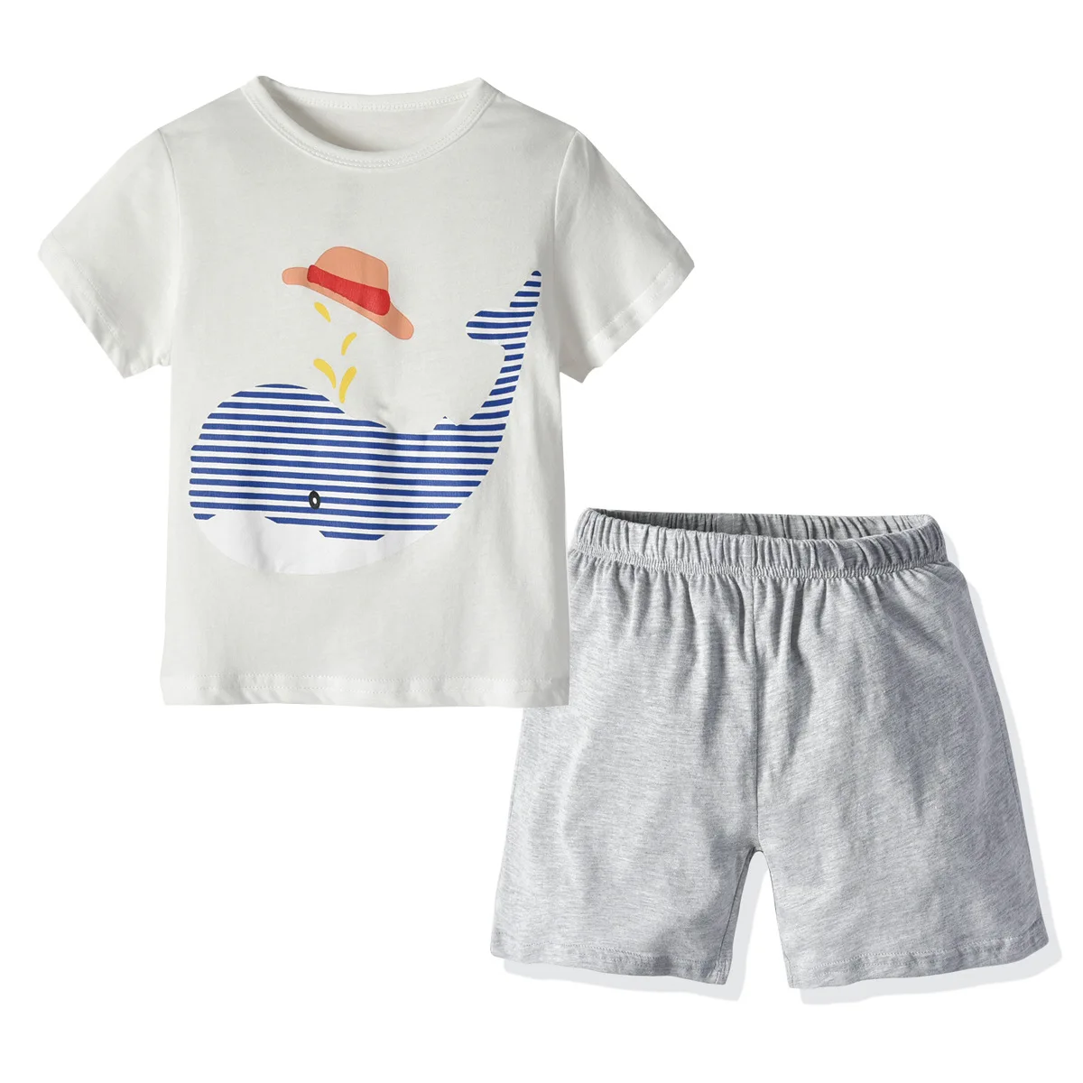 Fashion Children Boys Clothes Sets Two-piece Outfit Cartoon Printed T-shirt Plain Shorts Casual Style | Мать и ребенок