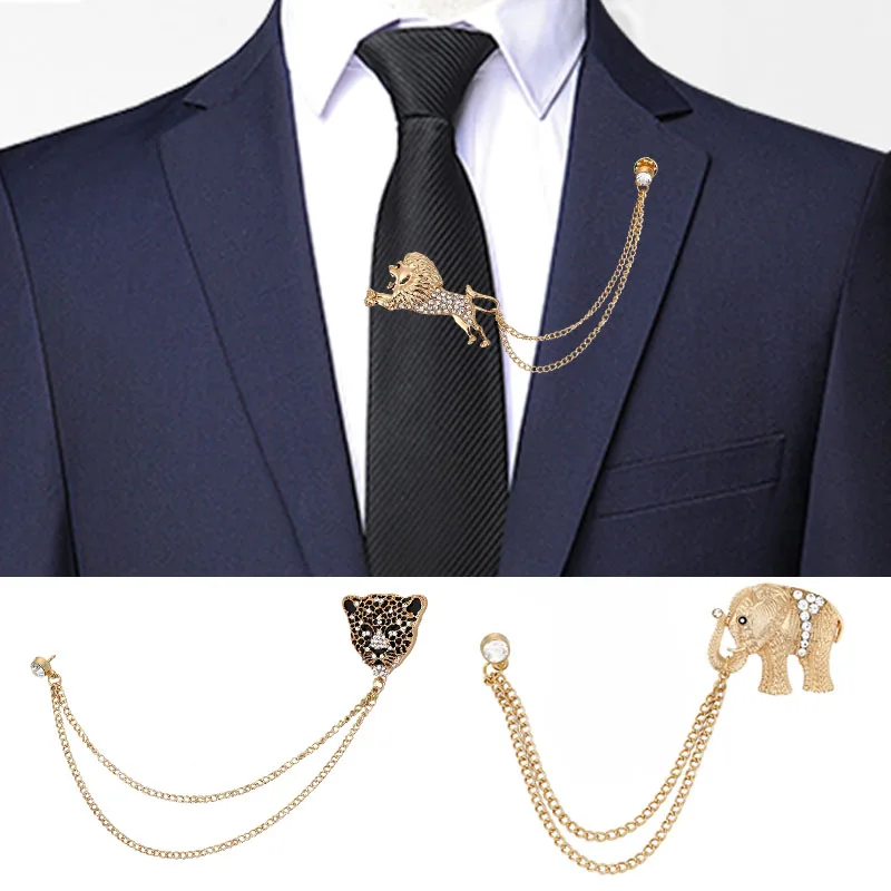 

Retro Tiger Lion Elephant Animal Brooch Lapel Pin Sweater Coat Animal Chain Brooches Scarf Buckle Jewelry for Men Accesariess