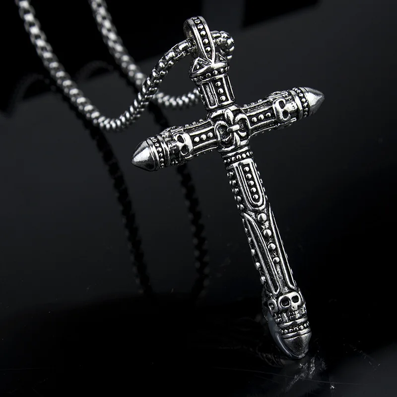 

HNSP Vintage Cross Chain Pendant Necklace For Men Male Religious Jewelry Gift