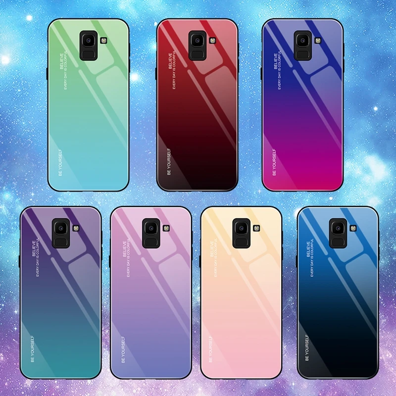 Gradient Tempered Glass Case For Samsung Galaxy A5 A6 A7 A8 A9 2017 2018 J8 J6 J4 Plus S10 S9 S8 S10E 5G Note 9 8 | Мобильные