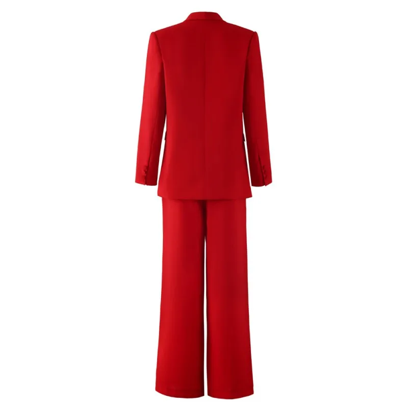 

OL Style Red Wide Leg Pant & Single Button Slim Blazer Jacket Two Piece Set Women 2021 New Luxury Runway Office Pant Suit Female