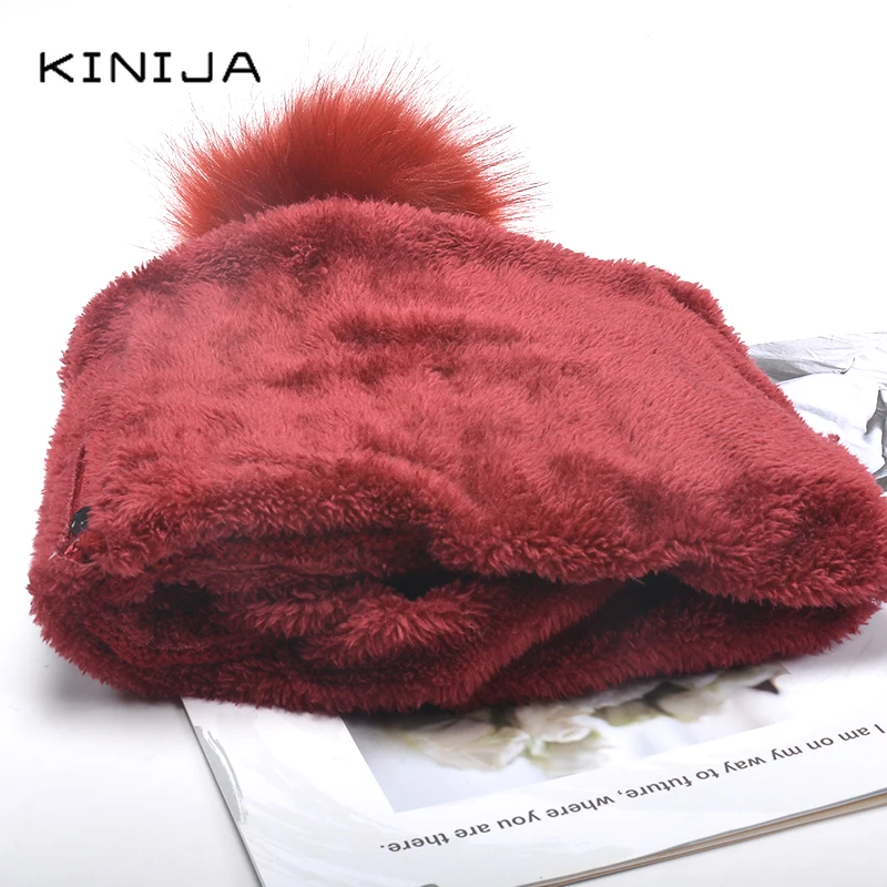 Зимняя теплая вязаная шапка из кроличьего меха плюс плюшевый теплый чехол