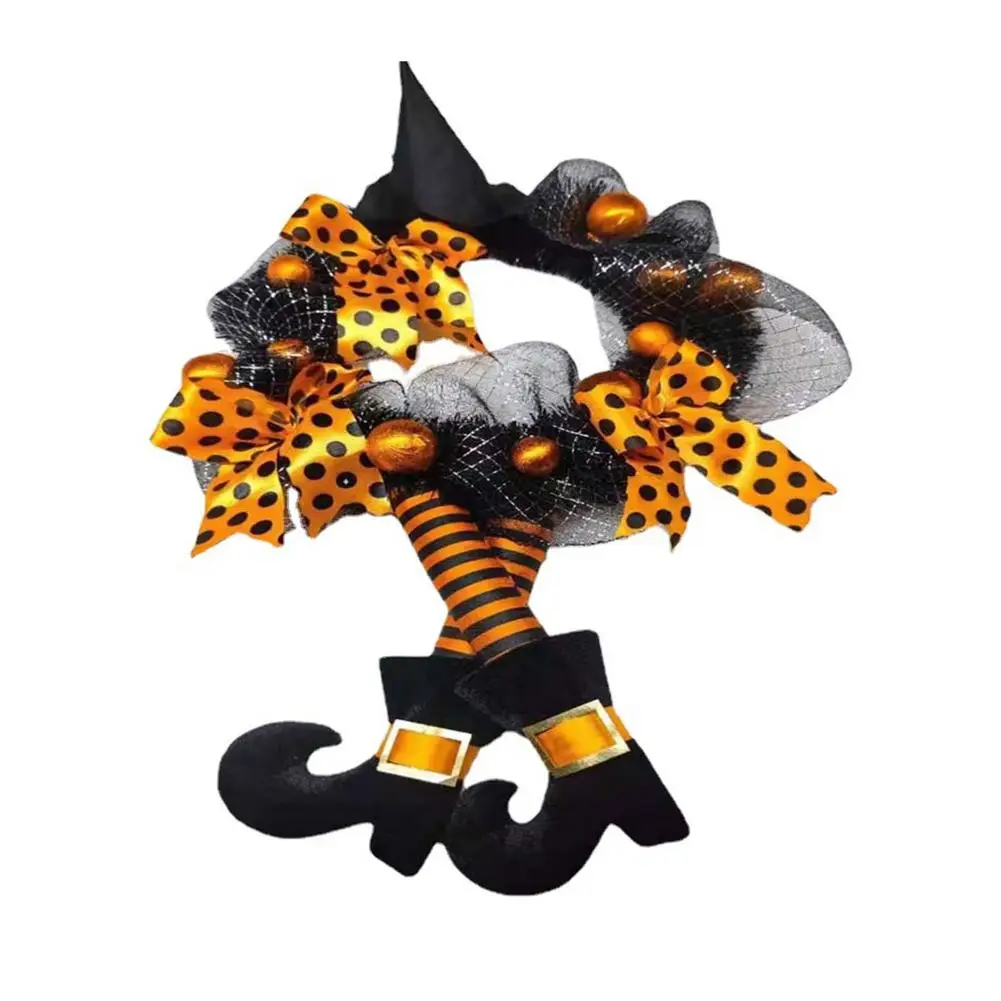 

Венок на Хэллоуин для передней двери, шляпа ведьмы и ножки, венок для вечерние ринки, Хэллоуин, украшение для двери, крыльца, реквизит, элеган...