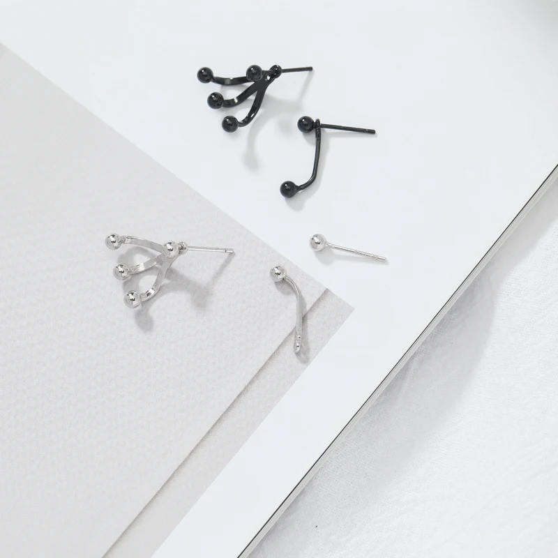 Хит продаж серебряные асимметричные серьги-гвоздики с бусинами три бобы серьги
