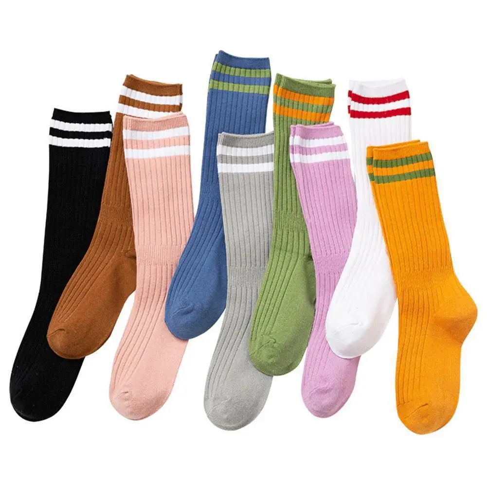 

New Women's Tube Socks Fashion Vertical Strip Warm Foot Set Spring and Autumn Socks Black Purple Socks Wholesale