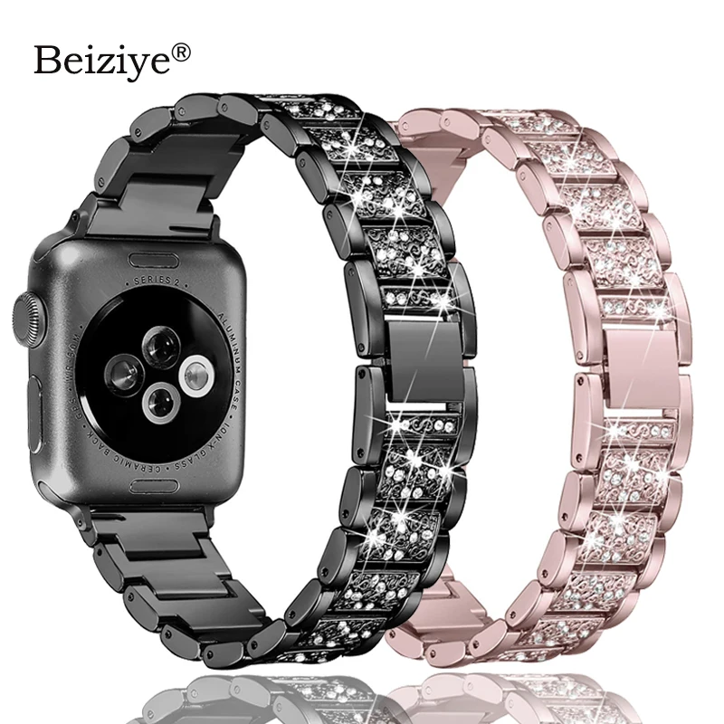 Женский Алмазный ремешок для Apple Watch 42 мм 38 40 44 металлические стразы сменный