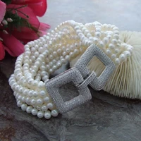 12strands white freshwater pearl black green stone micro inlay zircon accessories bracelet long 20cm fashion jewelry
