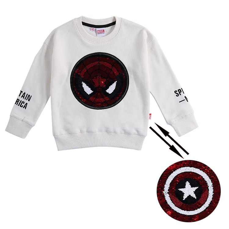 Осенне весенний свитшот для мальчиков с блестками и вышивкой Человек паук