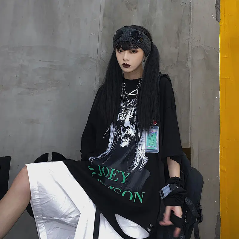 Harajuku футболка в стиле рок панк женская хип хоп Япония уличная с коротким рукавом