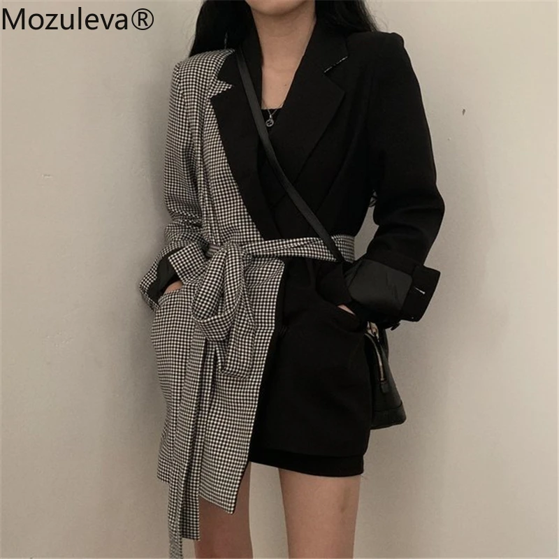 Mozuleva модный несимметричный Женский блейзер офисный женский пиджак с поясом