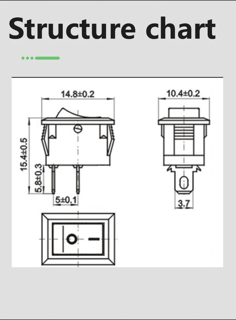 

30Pcs boxed ROCKER SWITCH SPST black and red embedded button switch / rocker AC 250V 3A 125V 6A 2-pin I O 10 * 15mm