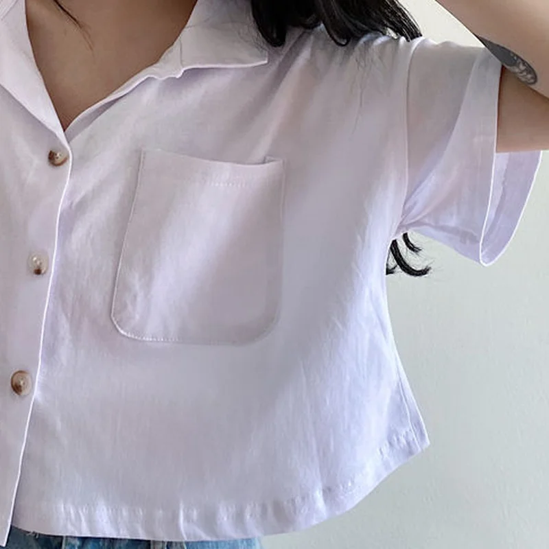 

Shirts Women Short Sleeve Simple Trendy 2021 Summer Cropped Top All-match Korean Style Students Ladies Clothing Daily Harajuku