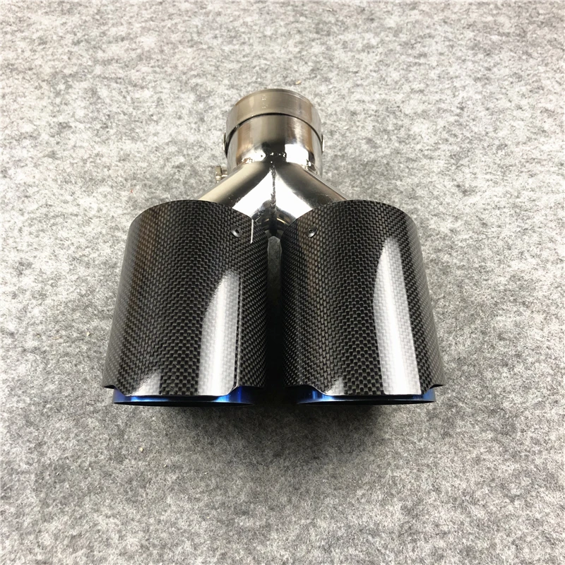 Glossy Blue Один кусок Y Модель Универсальный глянцевый/матовый карбоновый автомобиль выхлопные Двойные наконечники+ 304 нержавеющая сталь глушитель Конец двойные трубы - Цвет: Glossy Blue