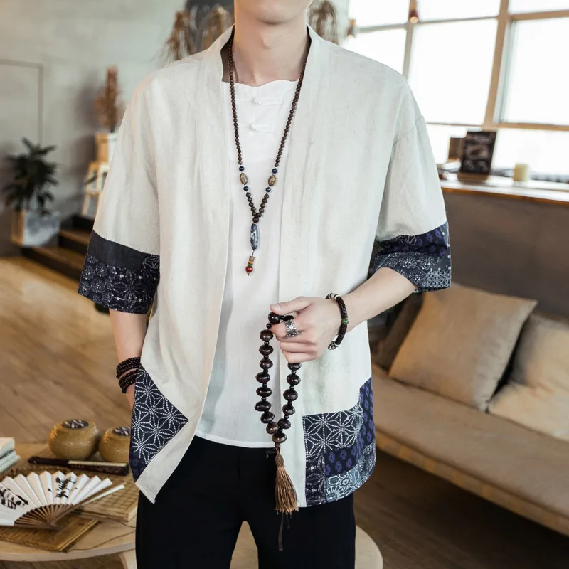 Мужские пальто и жакеты из хлопка льна черного бежевого цветов Свободный