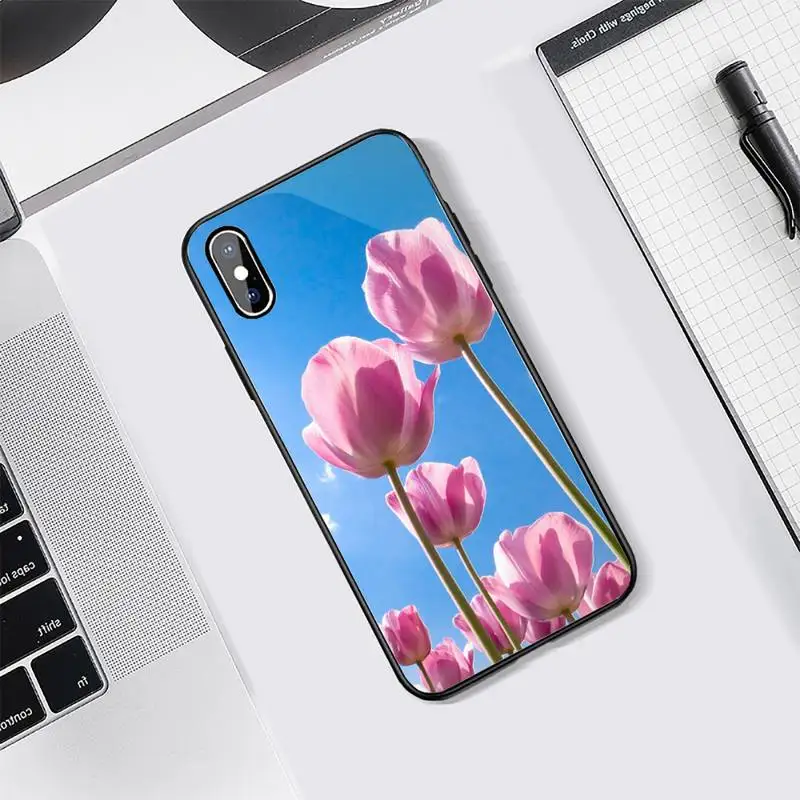 

Tulip flower pattern Phone Case Tempered glass For iphone 5C 6 6S 7 8 plus X XS XR 11 PRO MAX