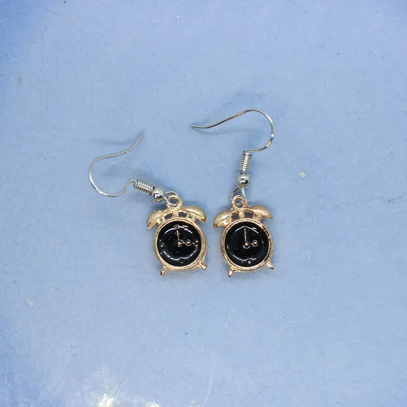 Funny Cute Simulation Small Alarm Clock Enamel Earrings Women's Fashion Creative Personality Hand-made DIY Jewelry Gifts | Украшения и