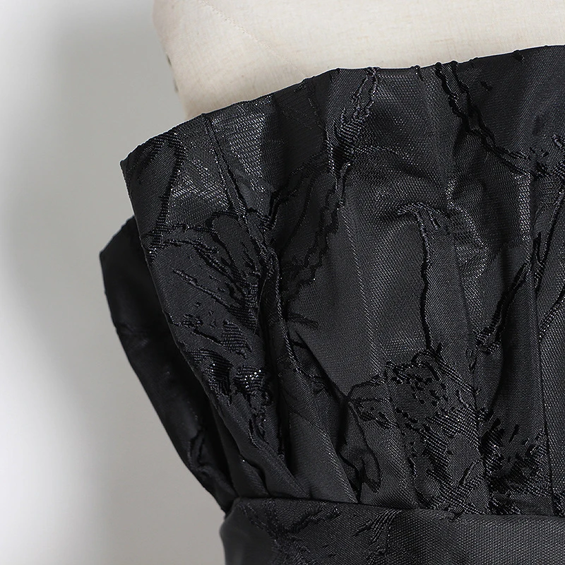 

CHICEVER Black Two Piece Set For Women Strapless Ruffles Tunic Shirt High Waist Mini Skirts Female Sexy Sets 2021 Autumn Clothes