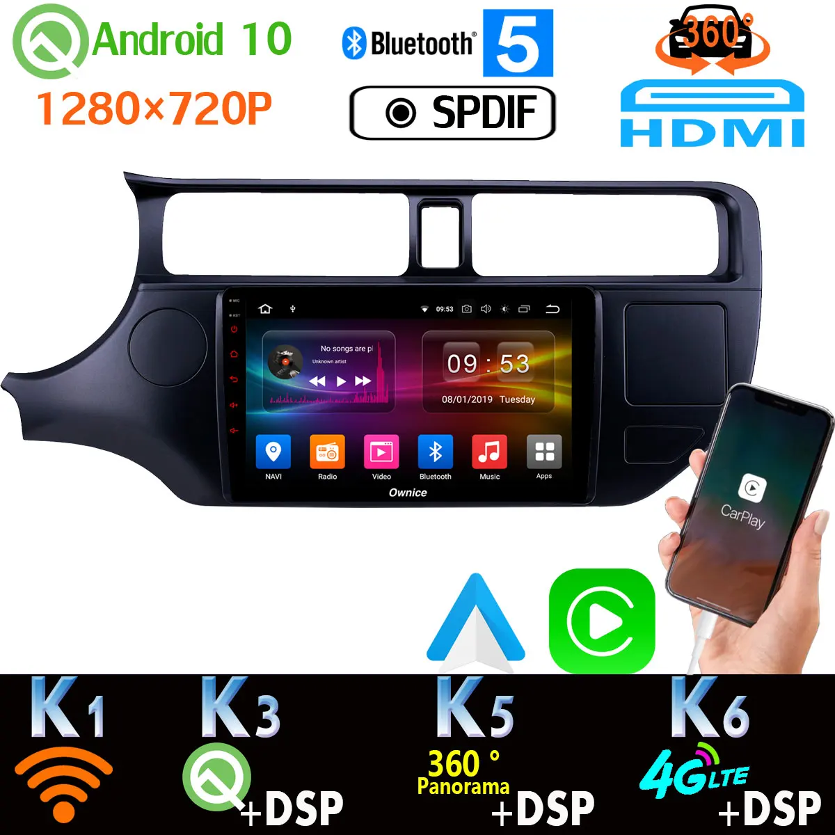 Android 10 PX6 4G + 64G 1280*720P Автомобильный радиоприемник с навигацией GPS для Kia Rio 4 K3