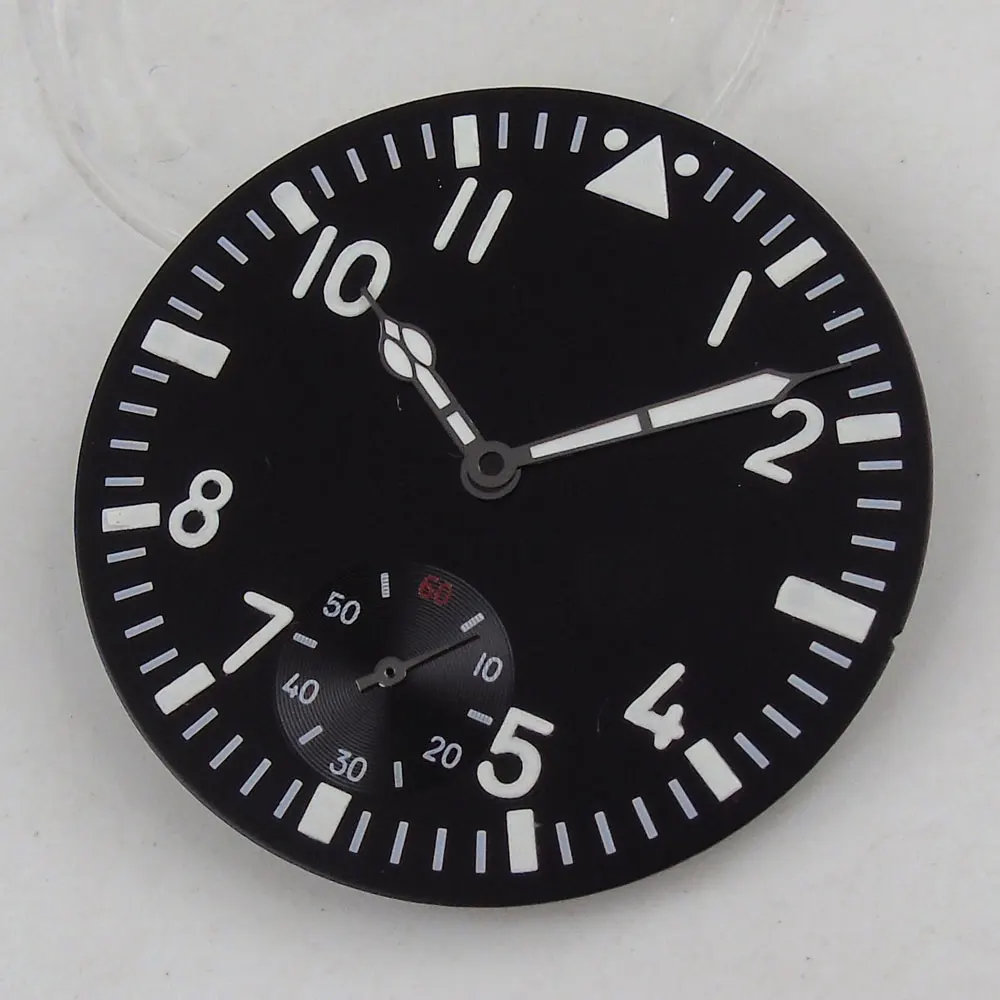 38 9 мм черный циферблат для часов с арабскими цифрами + стандартный механизм 6498 ST