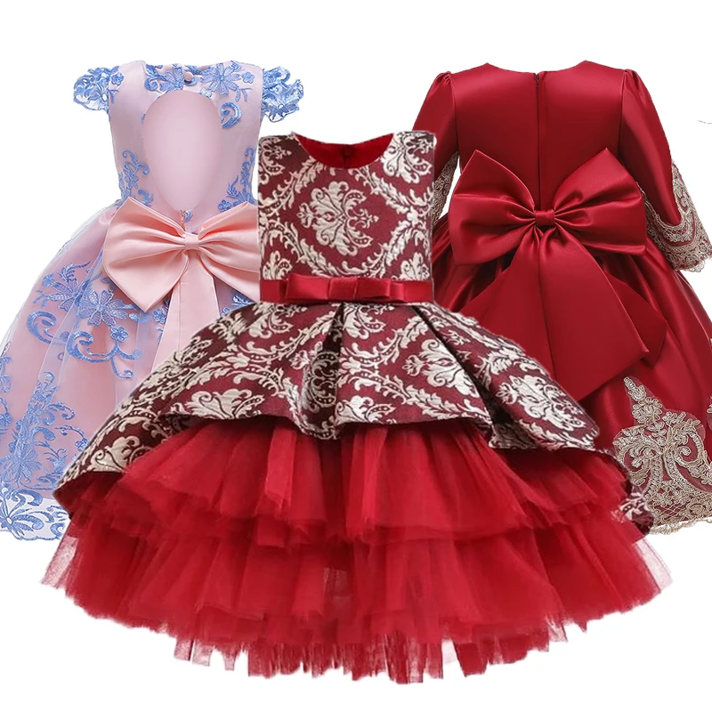 Children Big Bow Elegant Princess Costume Kids Dresses For Girls Wedding Evening Party Ball Gown Bridesmaid Clothes 2-10 Age | Детская