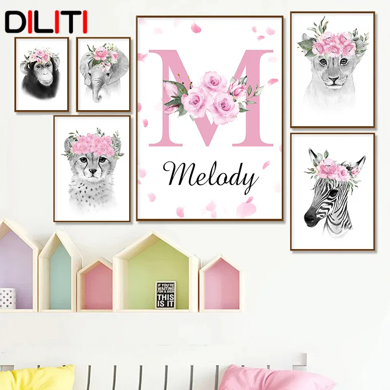 Картина на холсте для детской комнаты настенное украшение с животными розовыми