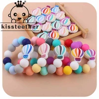 kissteether 2pcsset hot air balloon food grade silicone teethers bracelet and teething pacifier clips chain