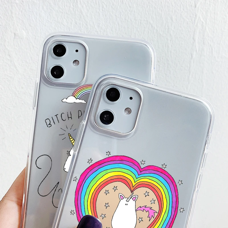 

Cartoon Rainbow Unicorn Movement Phone Case For iPhone 11 Pro XS MAX SE2020 XR X 6 7 8 Plus Cover Clear Silicone Soft TPU Cases