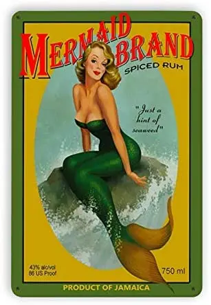 

Mermaid Pin Up Vintage Retro Metal Sign Wall Plaque Decor Funny Gifts for Bar Restaurant Home Decoration Mural 8x12 Inch