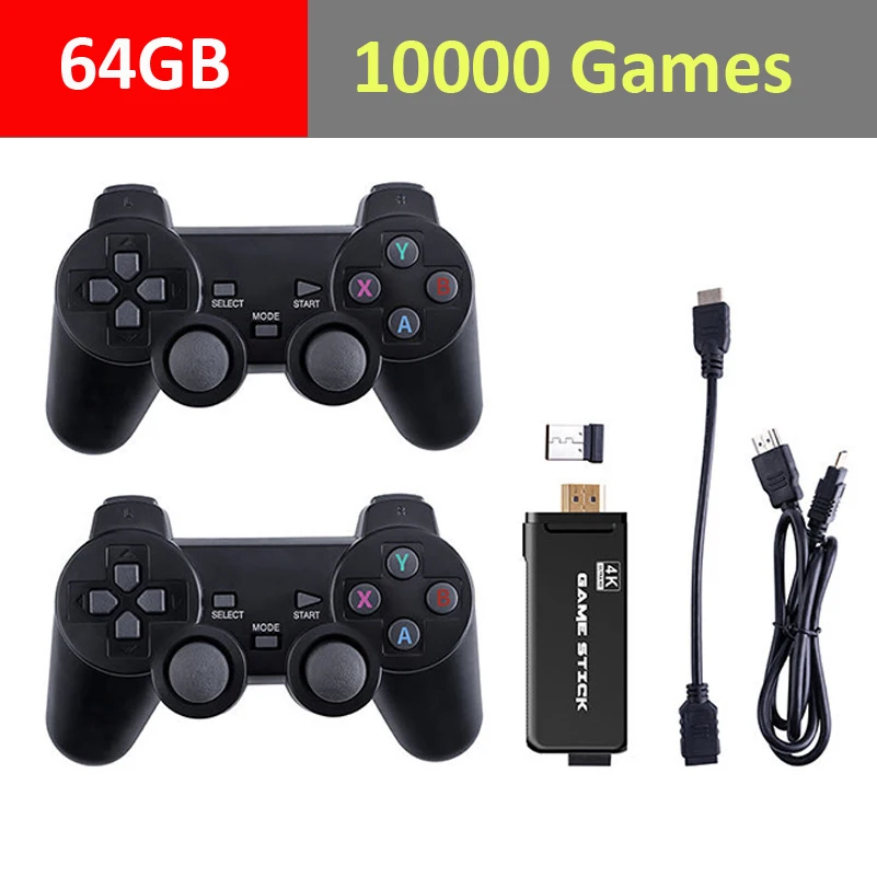 Игровая приставка для двух игроков, 10000 встроенных ретро игр, беспроводной контроллер 2,4 ГГц для PS1/GBA Family 4K TV Game HD выход