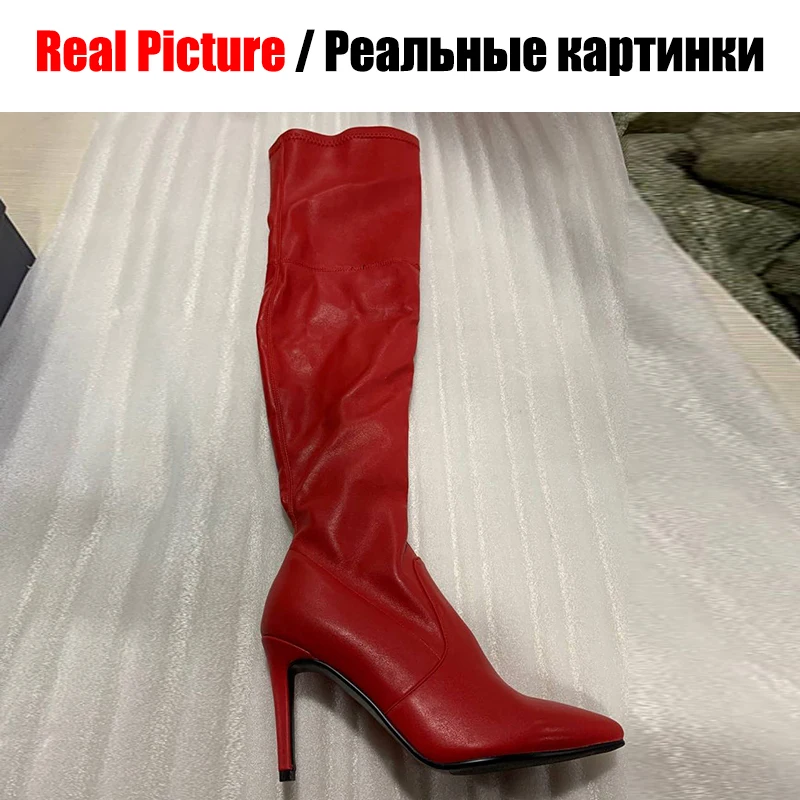 BONJOMARISA/Новые Сапоги выше колена с острым носком, размеры 34-43 пикантные женские сапоги до бедра г. Женская обувь на высоком каблуке для свиданий