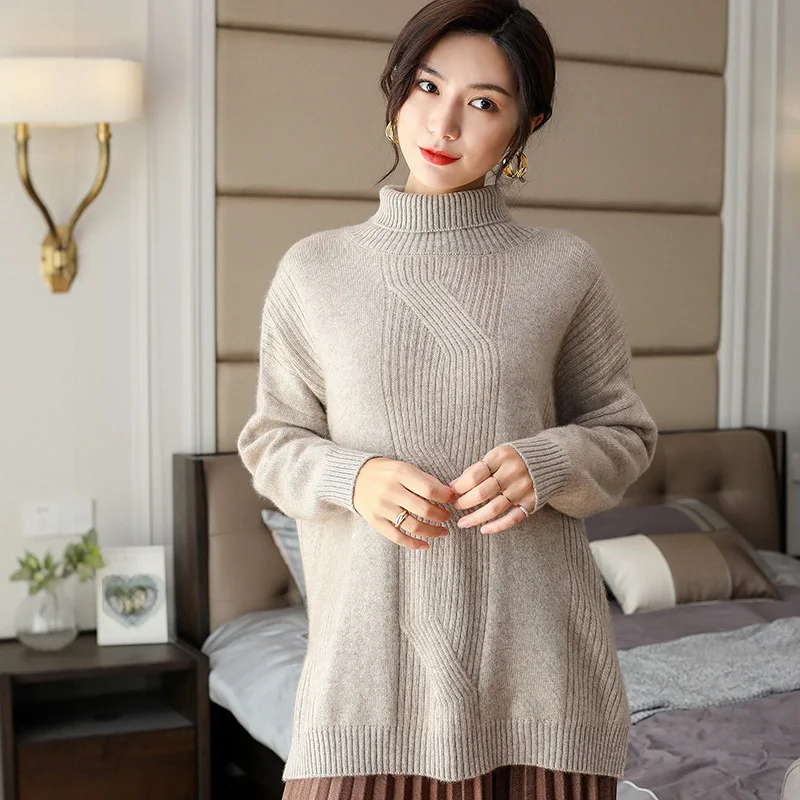 ALKMENE Женский кашемировый вязаный свитер средней длины с высоким воротом