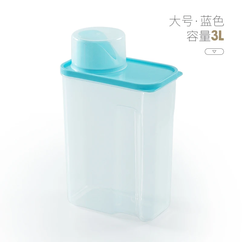 3L- Blue Креативная коробка для хранения стирального порошка для бытовой пластиковой прозрачной покрытой стиральной порошка баки-контейнеры для хранения mx3021449 - Цвет: 3L- Blue