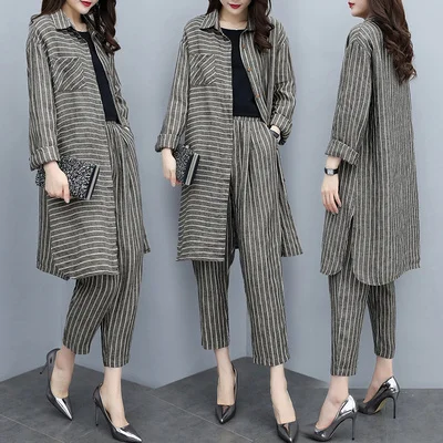 2019 весенние женские ретро большие размеры серый полосатый кардиган Топы +