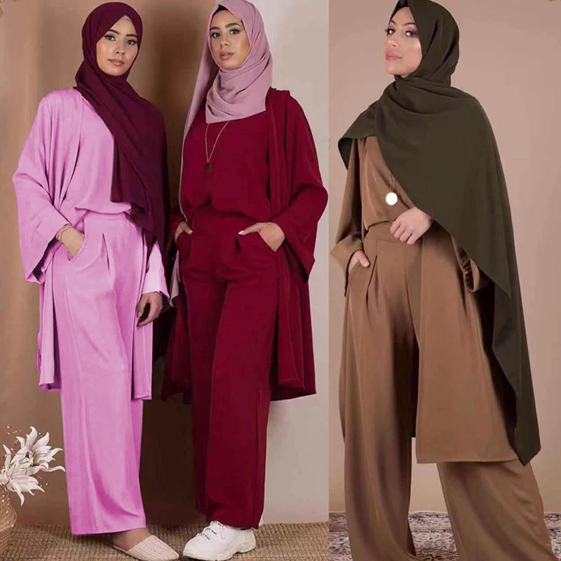Турецкое кимоно из трех частей, топы и брюки, мусульманское платье, хиджаб, женская одежда Djellaba