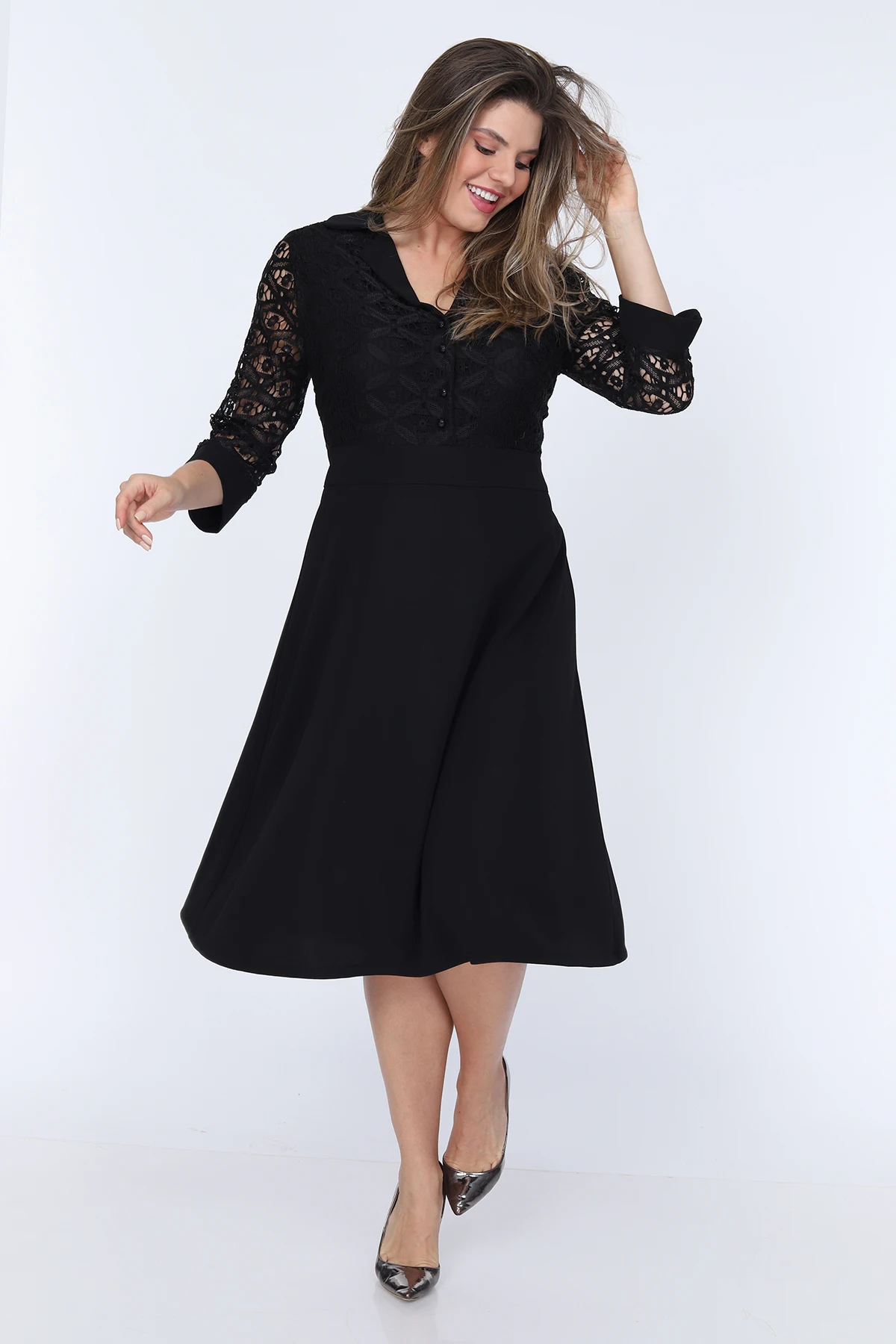 

Schk Women Large Size Roba Lace Dress Black 1586