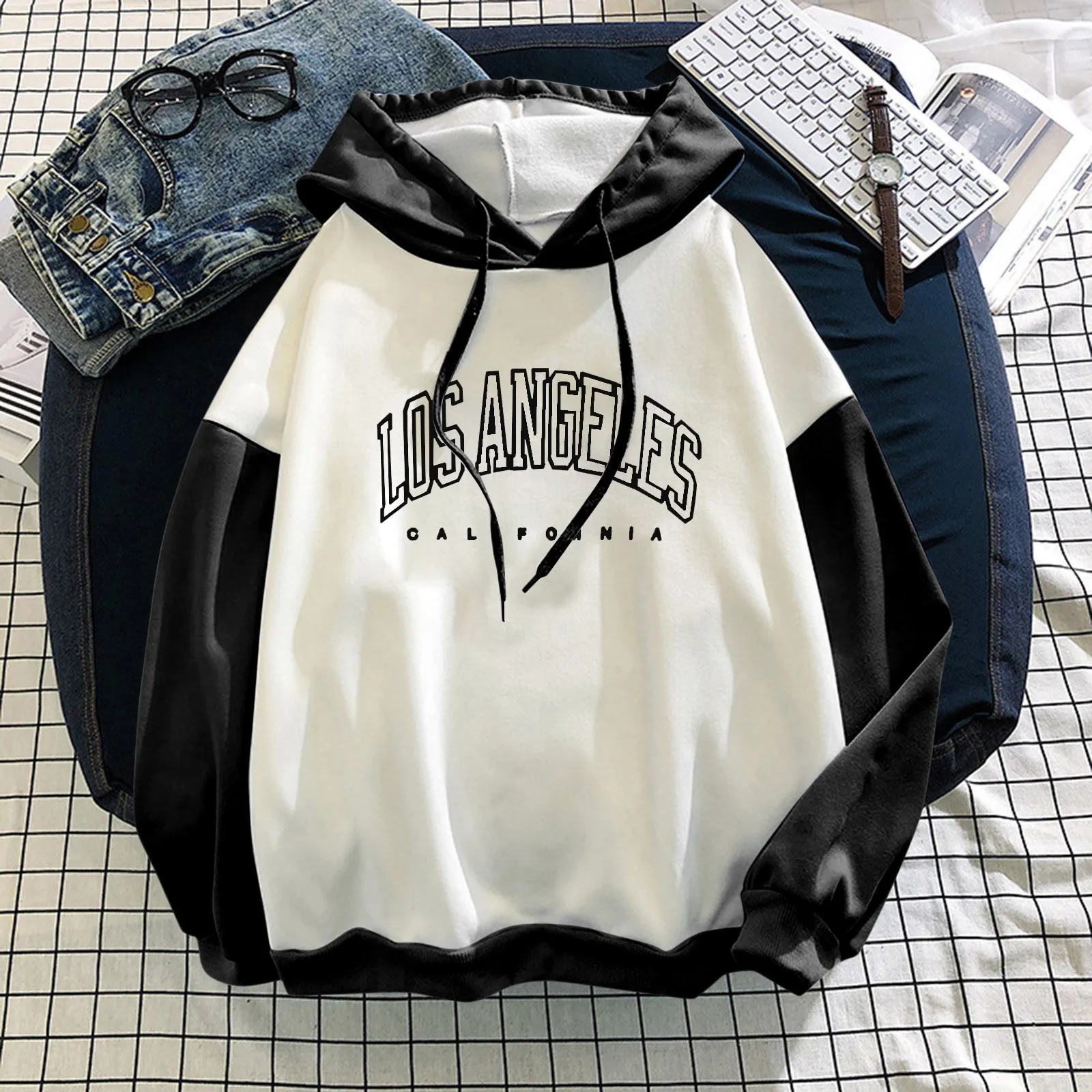 Худи с надписью Лос-Анджелес женская модная Милая бархатная Толстовка большого