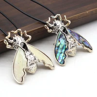 wholesale6pcs natural abalone white shell flying insects alloy pendant necklace for woman jewelry makingdiy charm necklaces gift