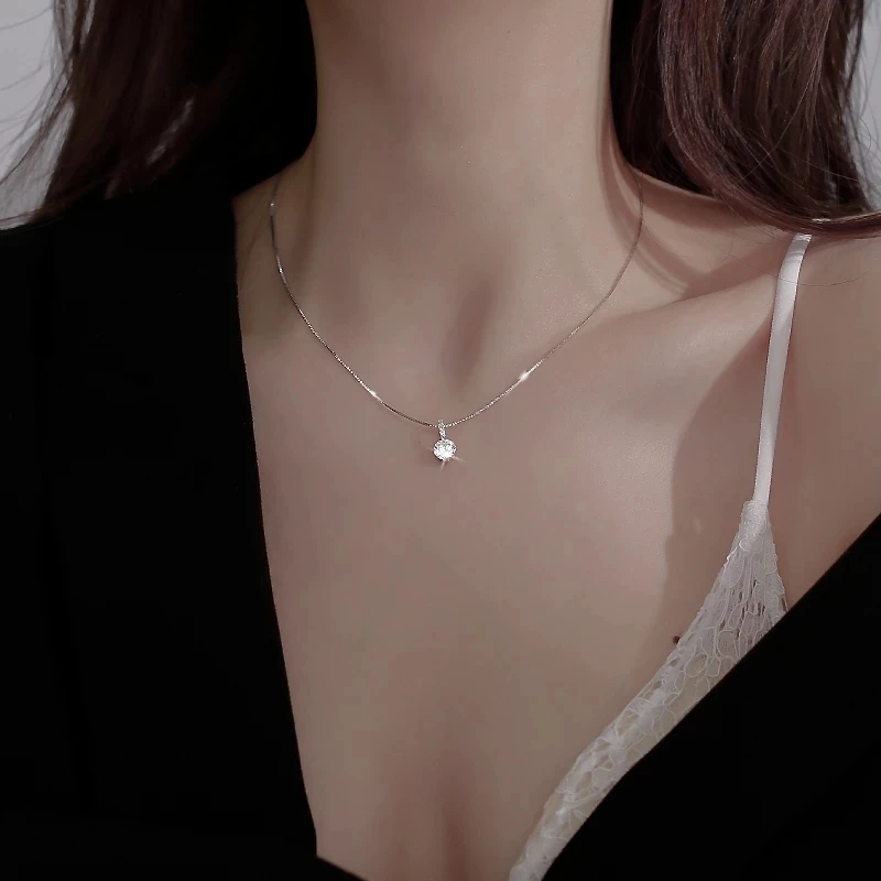 

Women Flash Zircon Necklace Luxury Fashion Water Drop Pendant Necklace Feminine Clavicle Chain Jewelry Gift