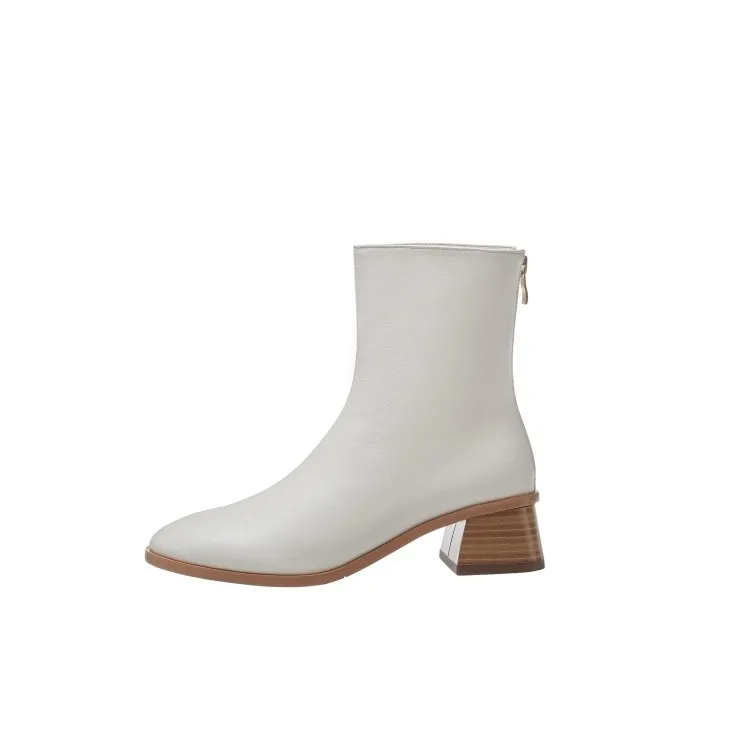 

MLJUESE 2021 women Ankle boots Cow leather winter short plush Round Toe Zipper Med heels female boots size 39